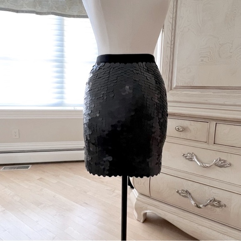 NWT Adrienne Vittadini Black Paillette Sequin Stretch Mini Skirt - Picture 4 of 12